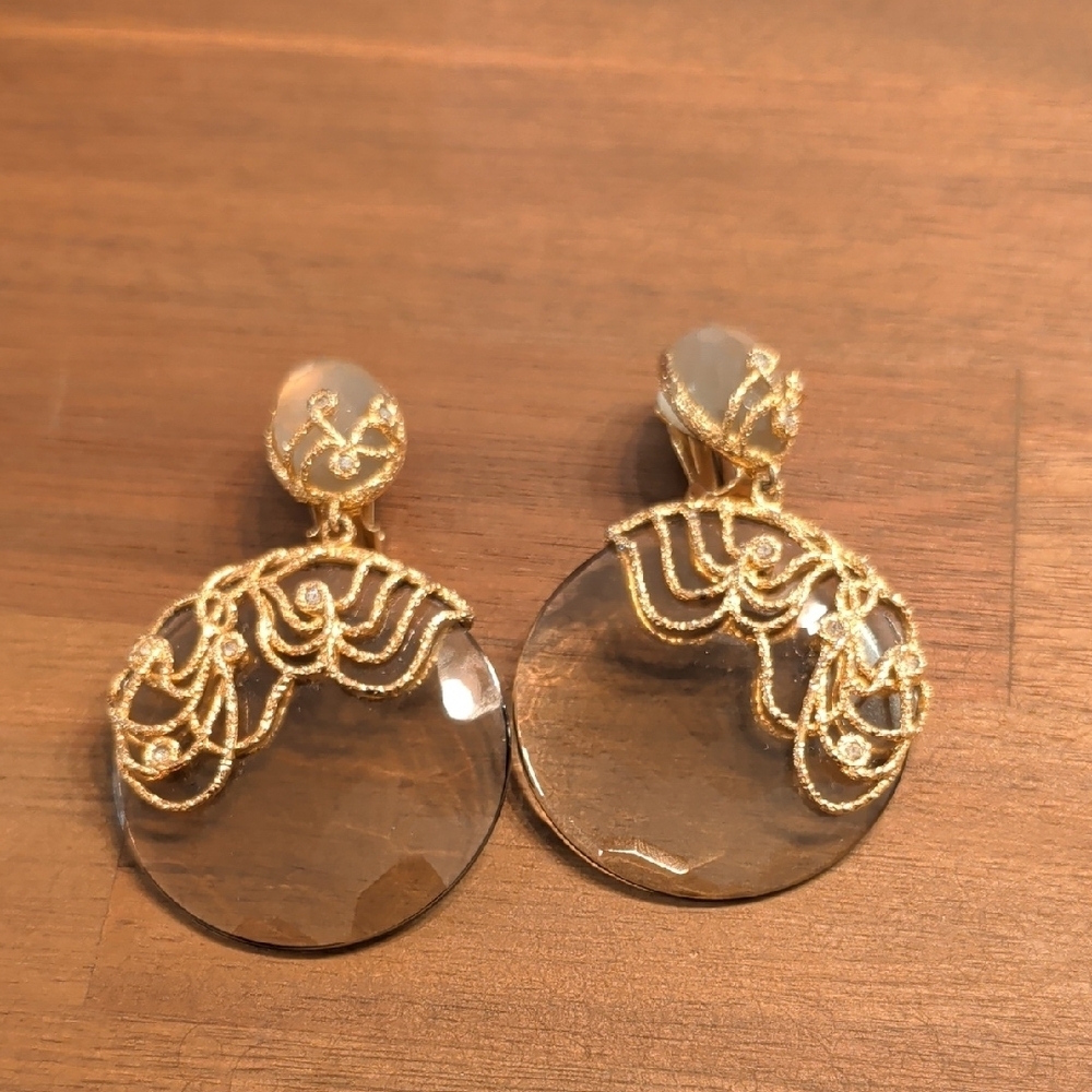 Alexis Bittar Elegant Gold and Clear Clip On Earrings